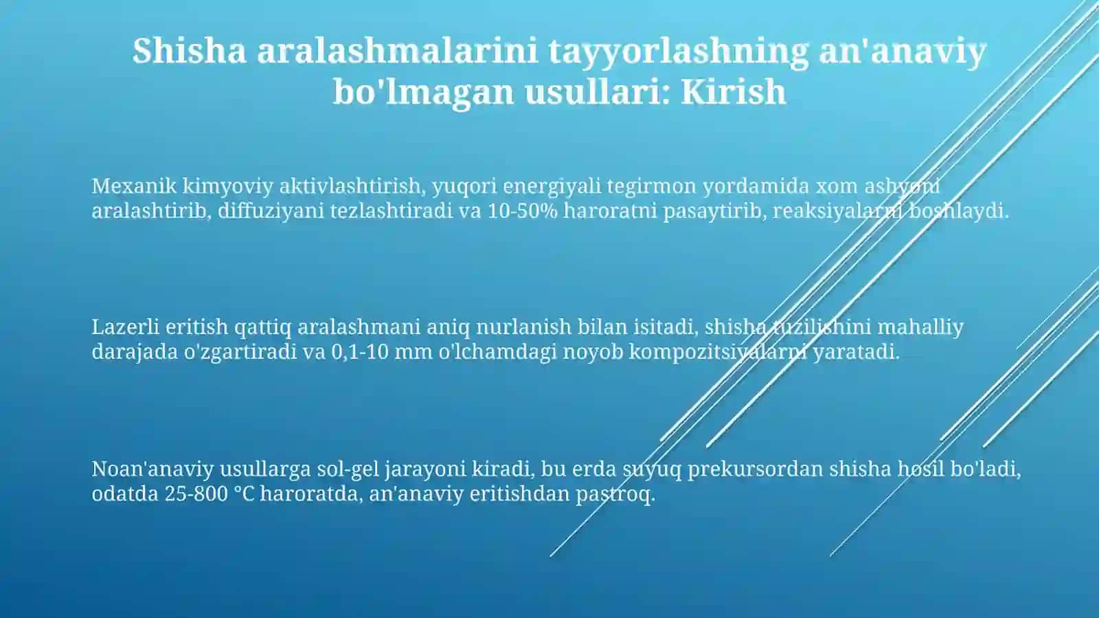 Shishaning optik xususiyatlarini o'rganish. Shisha omixtasini tayyorlashning noan'anaviy usullari 3
