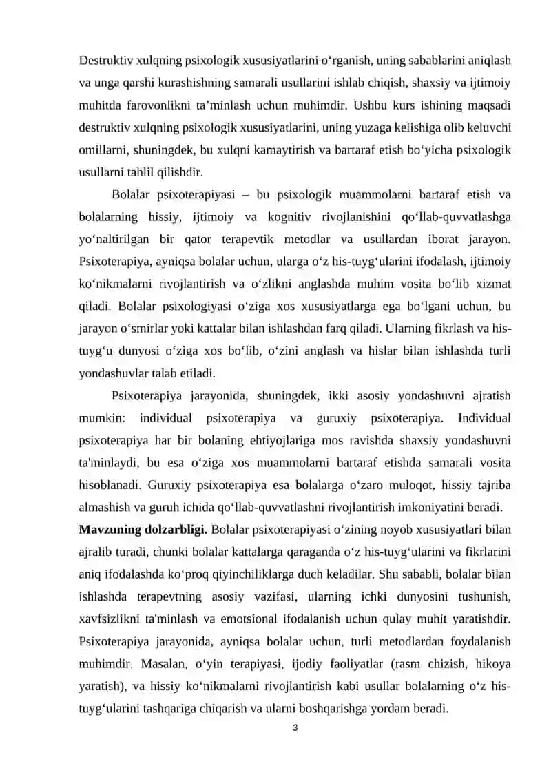 DESTRUKTIV XULQ PSIXOLOGIYASINING PSIXOLOGIK XUSUSIYATLARI KURS ISHI 3