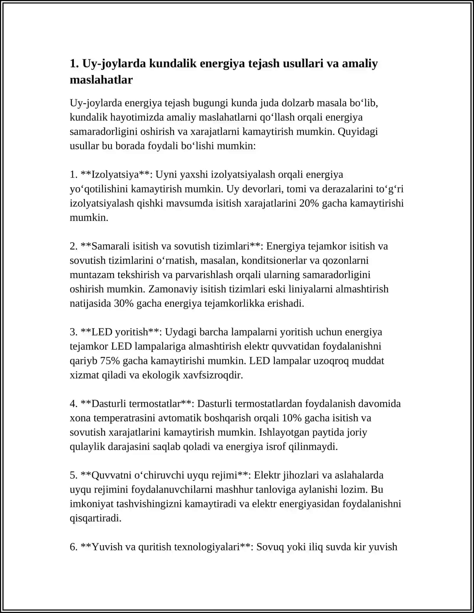 ENERGIYA SAMARADORLIGI VA TEJAMKORLIK: KUNDALIK HAYOTDAN SANOAT VA BINOLARGACHA 3