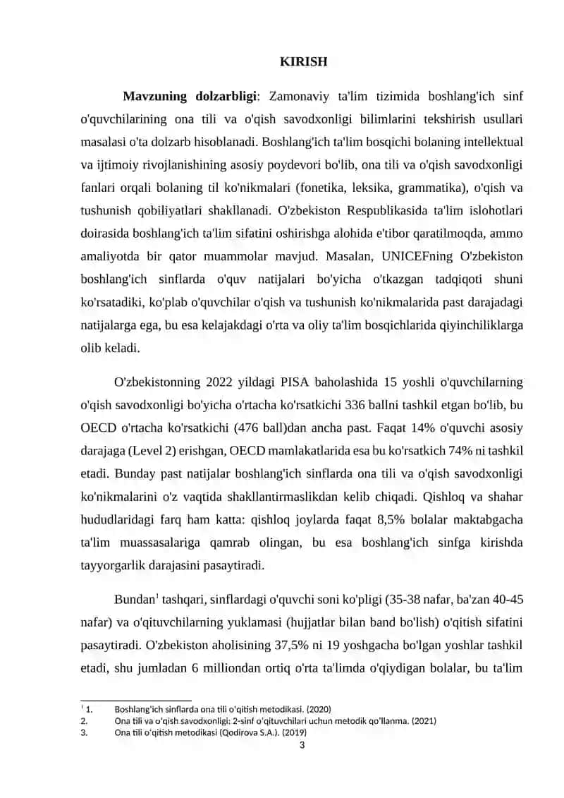 BOSHLANGʻICH SINF OʻQUVCHILARINING ONA TILI VA OʻQISH SAVODXONLIGIDAN BILIMINI TEKSHIRISH USULLARI 3