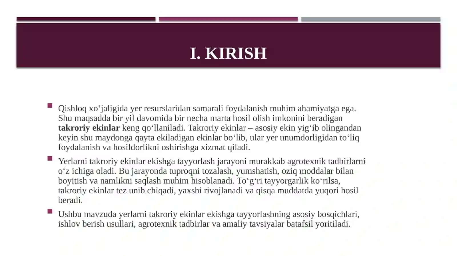 YERLARNI TAKRОRIY EKINLAR EKISHGA TAYYORLASH 3