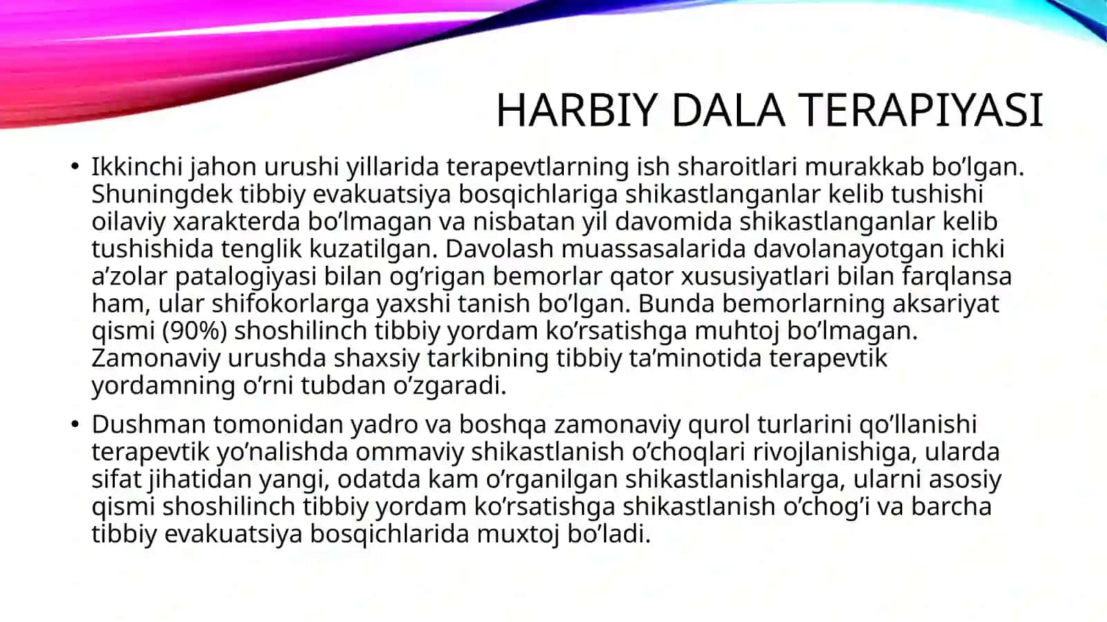 Harbiy sharoitda terapevtik yordam 3