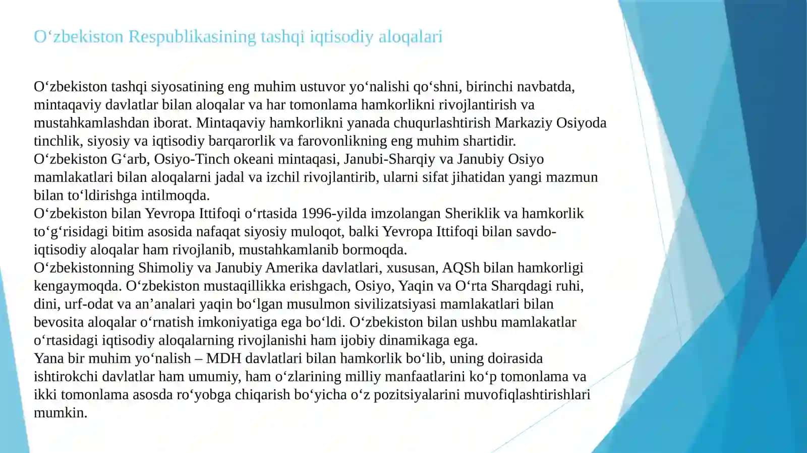 O‘ZBЕKISTON RЕSPUBLIKASINI TASHQI IQTISODIY ALOQALARI 3