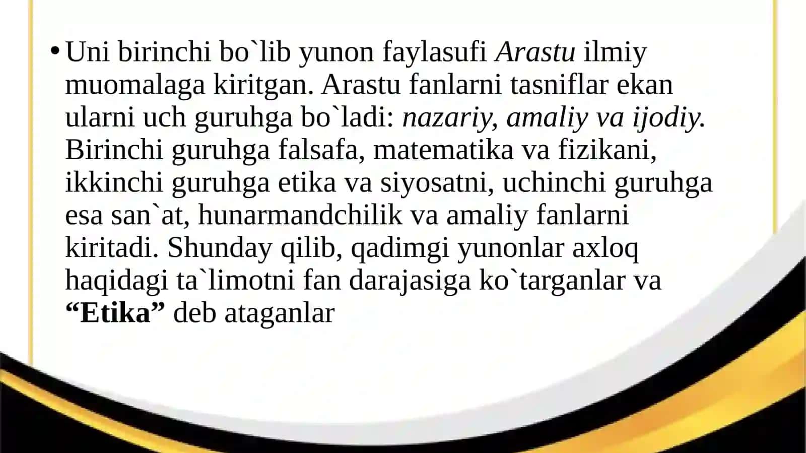 Etika fanining predmeti, mohiyati, uning asosiy belgilari va tuzilmasi 3