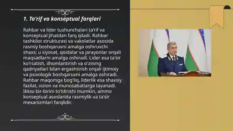 Rahbar va lider tushunchalari oʻrtasidaki mushtarak va farqli jihatlar 3