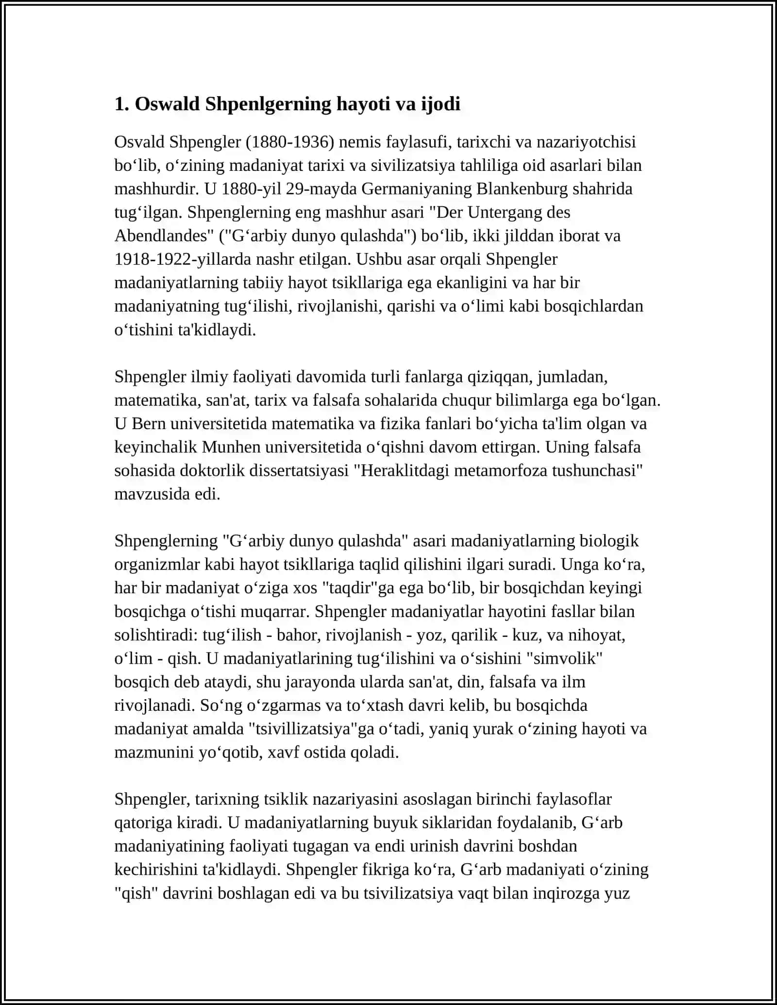 OSVALD SHPENGLERNING YEVROPA QUYOSHINING SOʻNISHI ASARI 3