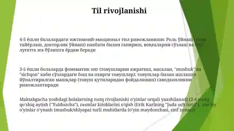 Maktabgacha taʼlim oyin va oʻyin turlari 3