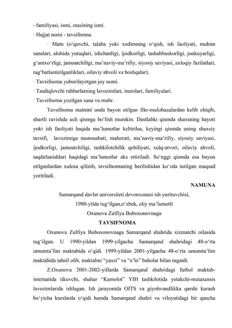 Tavsifnoma, tavsiyanoma, ma'lumotnoma yozish. 3
