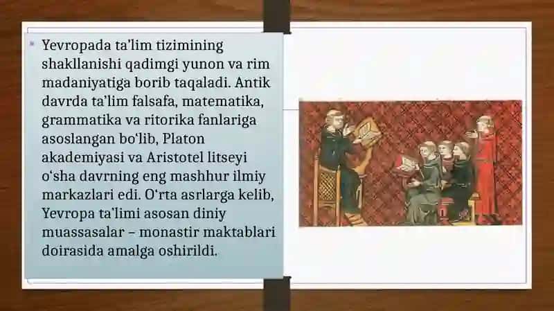 Yevropada taʼlim tizimi. Universitetlarning tashkil topishi 3