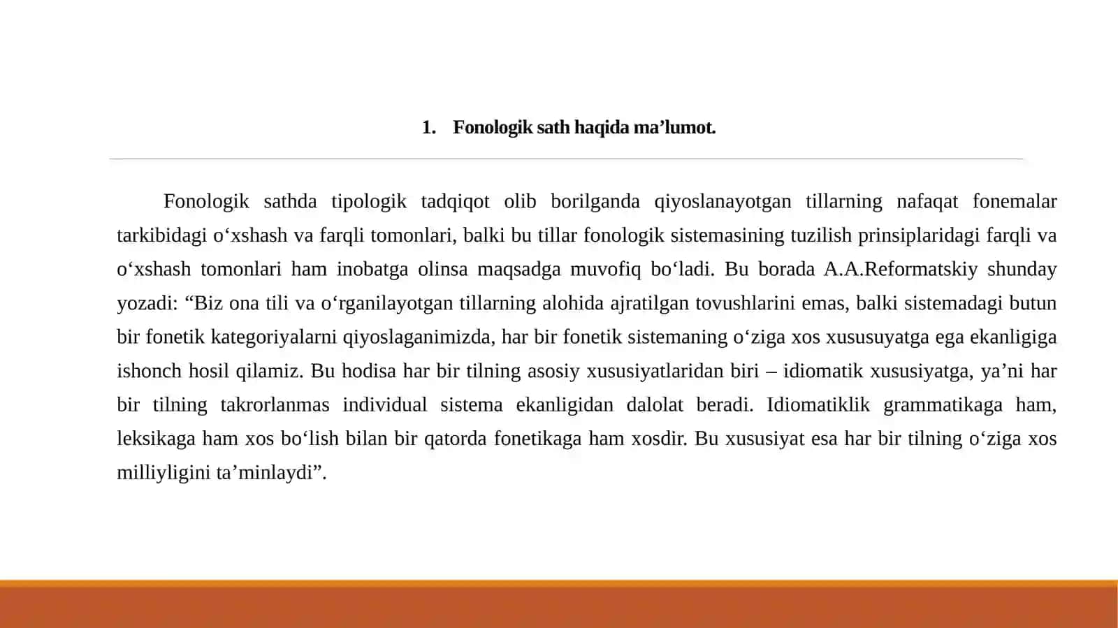 O'zbek tilshunosligida unli fonemalar tasnifi. 3