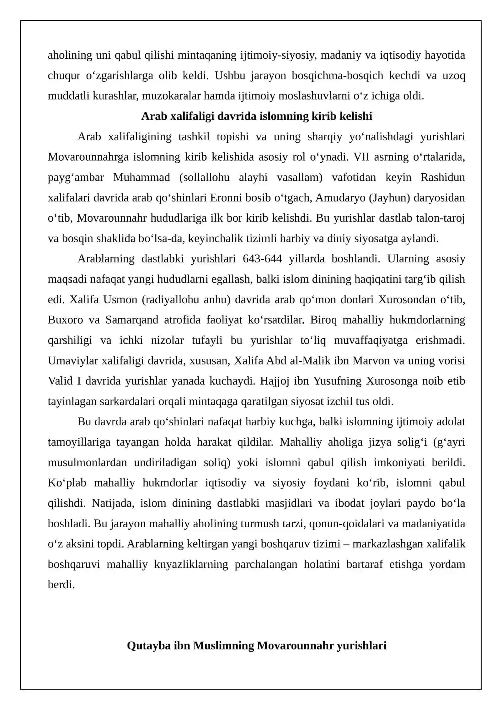 Movarounnahrda islom dinining tarqalishi va madrasa ta’limi shakllanishining ijtimoiy-madaniy hayotga ta’siri. Hozirgi davrda islom sivilizatsiyasining ahamiyati 3