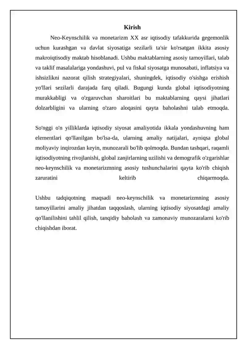 Neo-Keyneschilik va monetarizm tamoyillarining amaliy taqqoslanishi 3