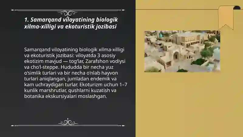 Samarqand viloyatining biologik xilma-xilligi va ekoturistik jozibasi 3