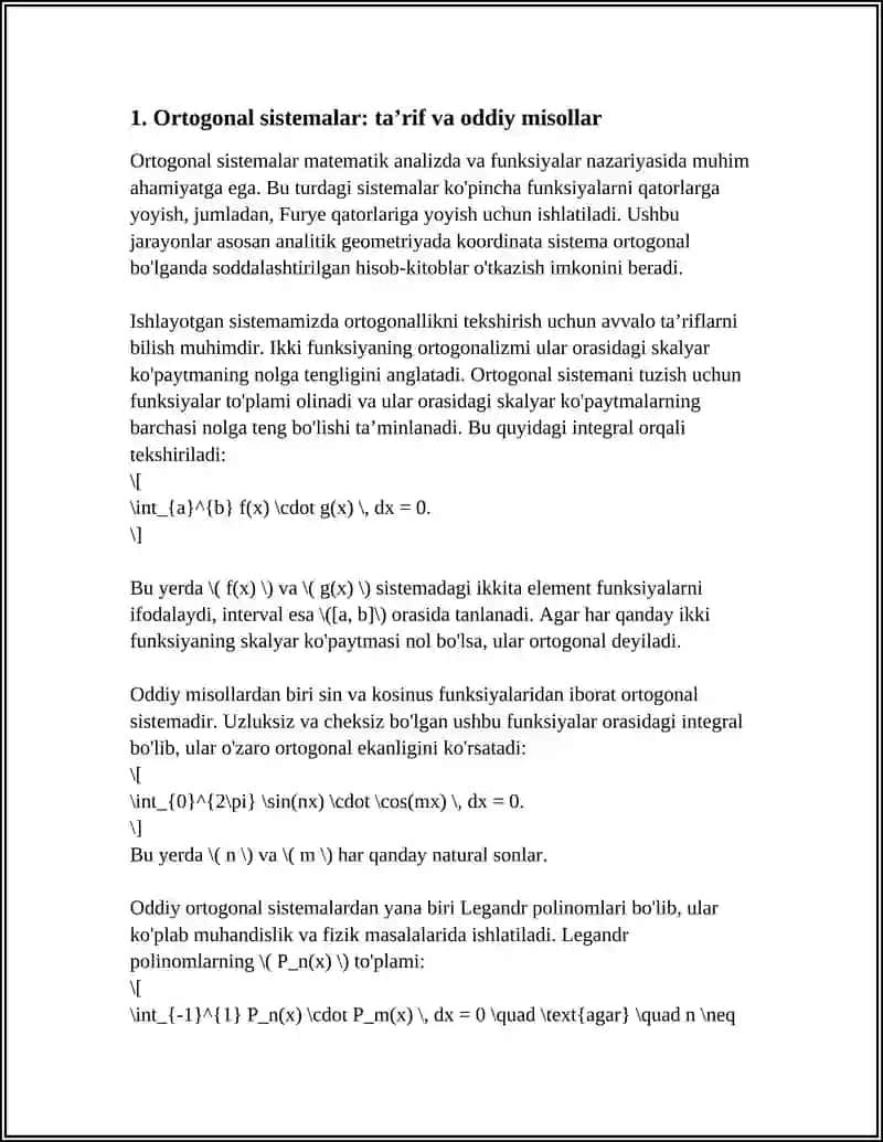 Ortogonal sistemalar: taʼrif va oddiy misollar 3