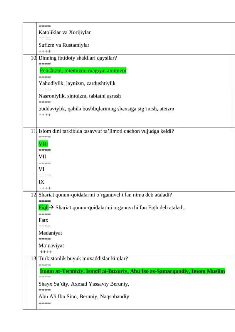 Dinshunodlik fanidan yakuniy nazorat test topshirig’i 3