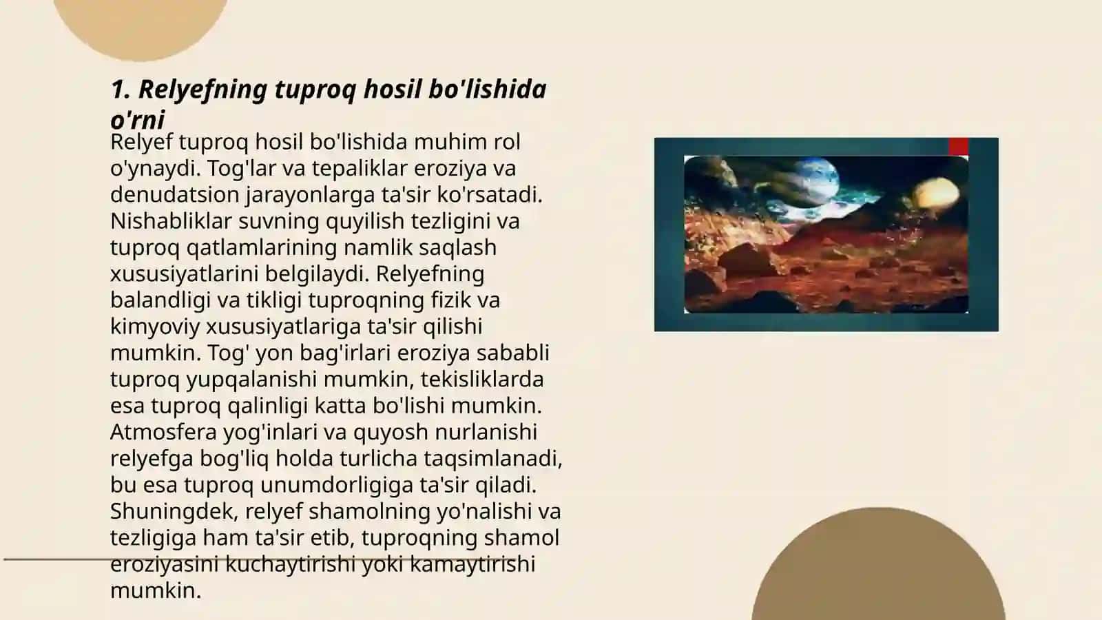 Relyefning tuproq hosil bo'lishida ahamiyati 3