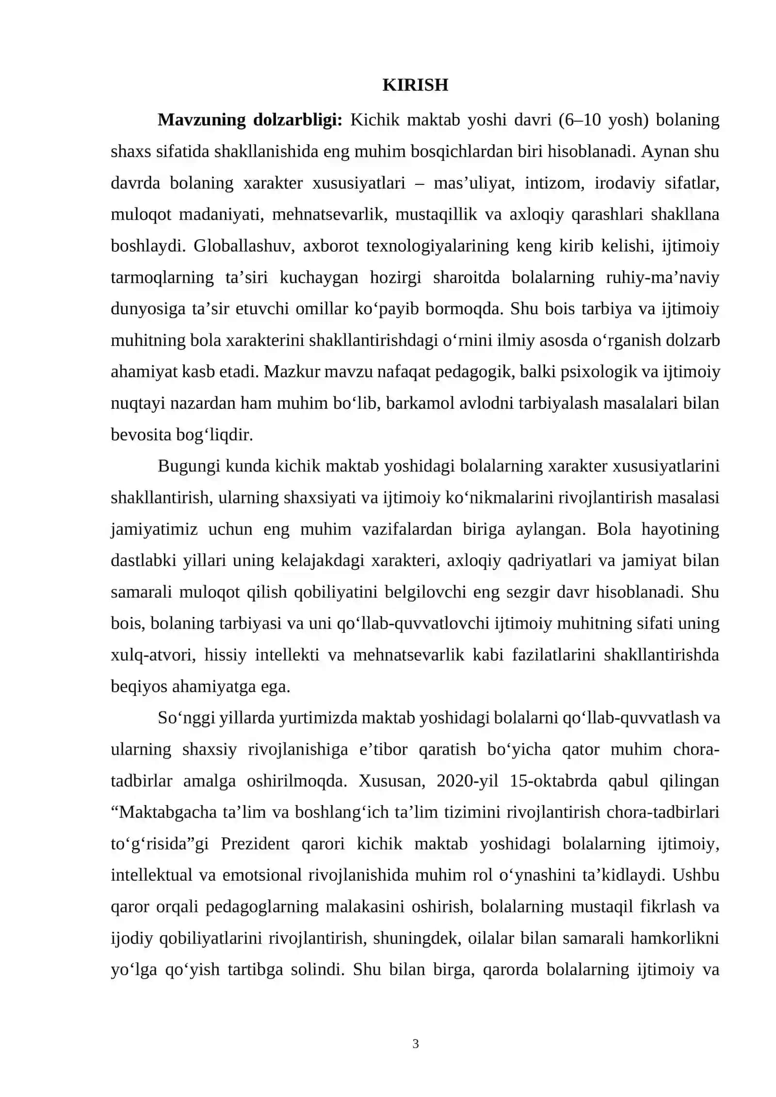KICHIK MAKTAB YOSHIDAGI BOLANING XARAKTER XUSUSIYATLARINING SHAKLLANISHIDA TARBIYA VA MUHITNING ROLI 3