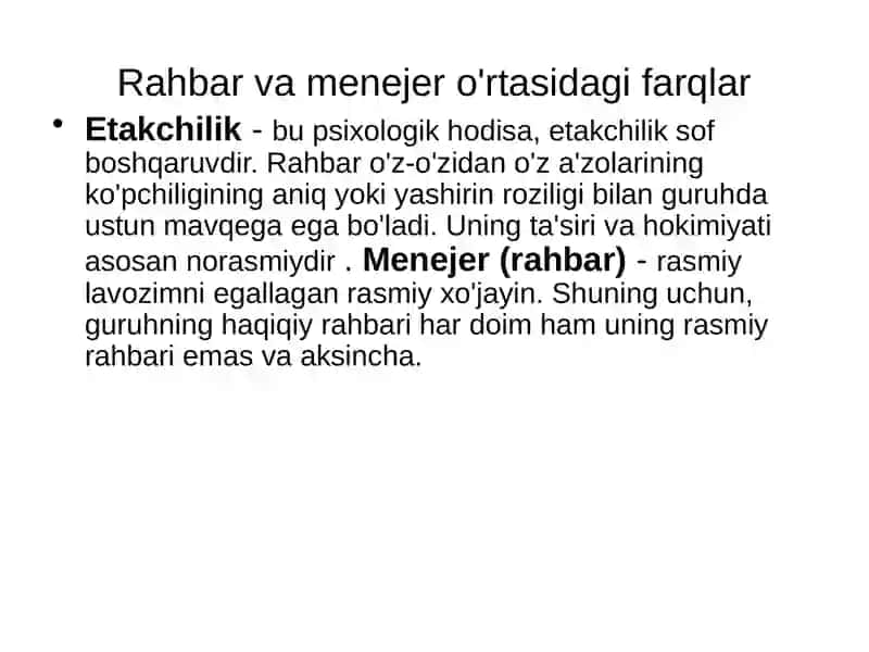 Etakchilik va rahbarlik 3