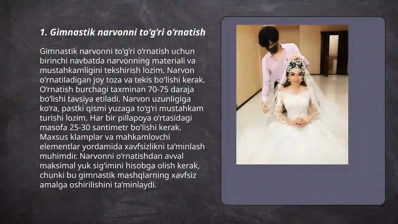 Oyoq qoʻllar yordamida gimnastik narvonga tayangan holda chiqish va pastga tushish 3