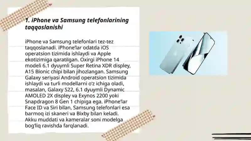 Reja: iPhone va Samsung telefonlarining taqqoslanishi 3