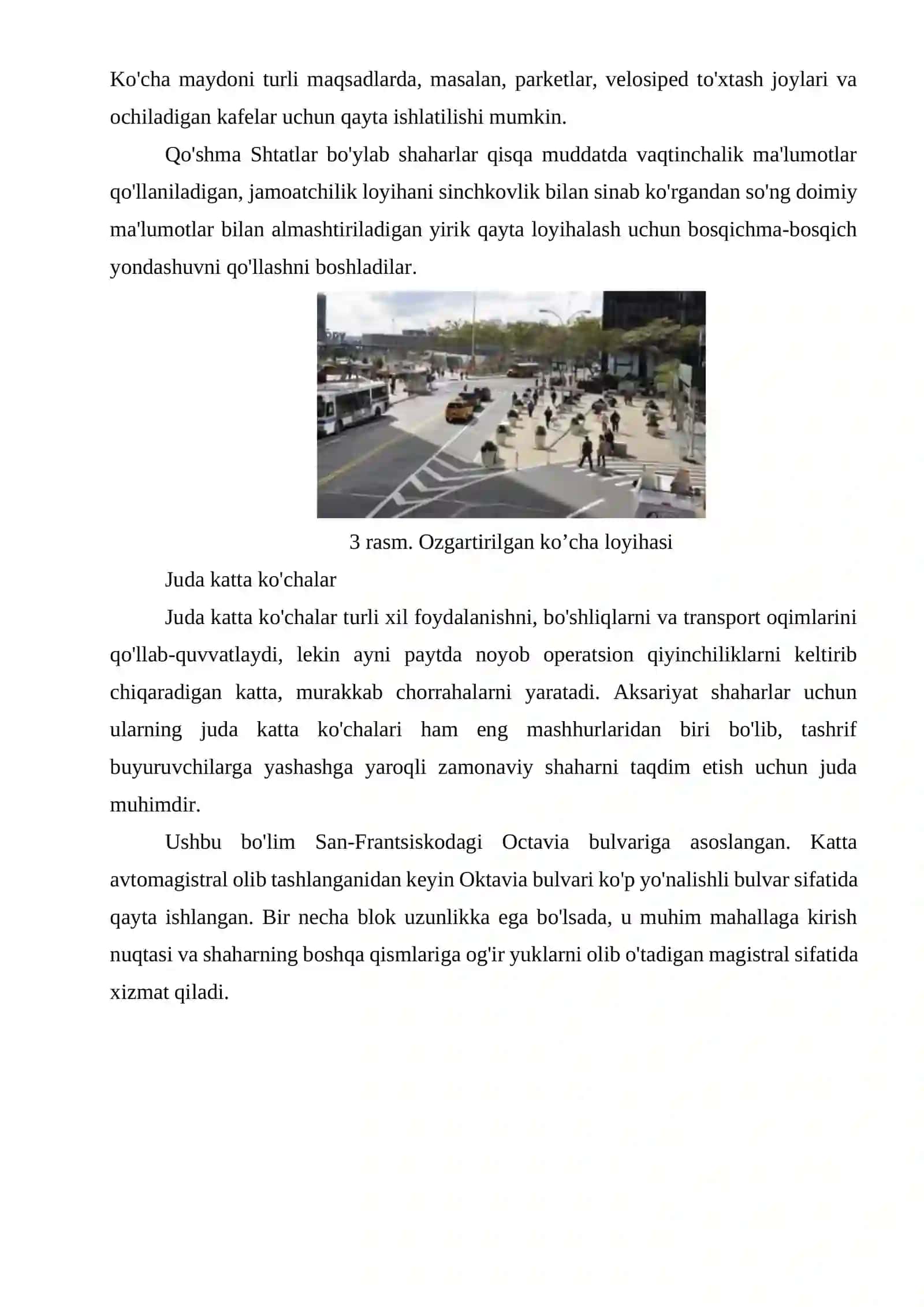 SHAHAR YO‘LLARI VA KO‘CHALARINING ZAMONAVIY MUAMMOLARI. TEZYURAR AVTOBUS TRANSPORTI VA VELOSIPED TRANSPORTINI JORIY ETISH 3