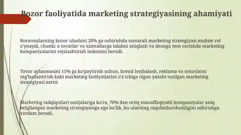 Bozor faoliyatida marketing strategiyasining ahamiyati 3