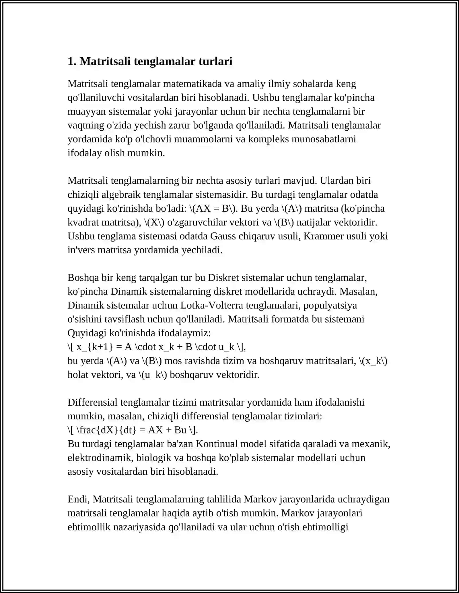 MATRITSAVIY TENGLAMALARNI YECHISH 3