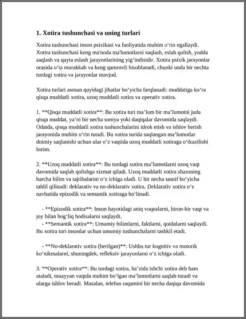 XOTIRA TURLARI VA UNING JARAYONI REFERAT 3