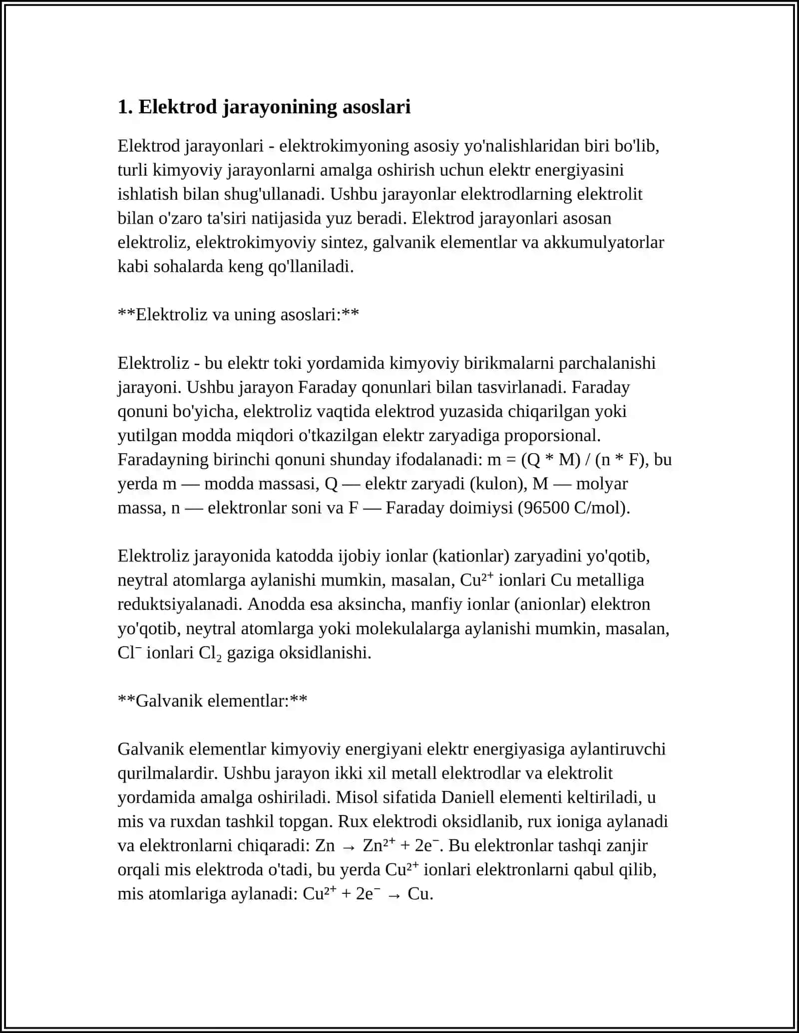 ELEKTROD JARAYON. ELEKTROD POTENSIALLARINING HOSIL BO'LISHI, ELEKTROD TURLARI 3