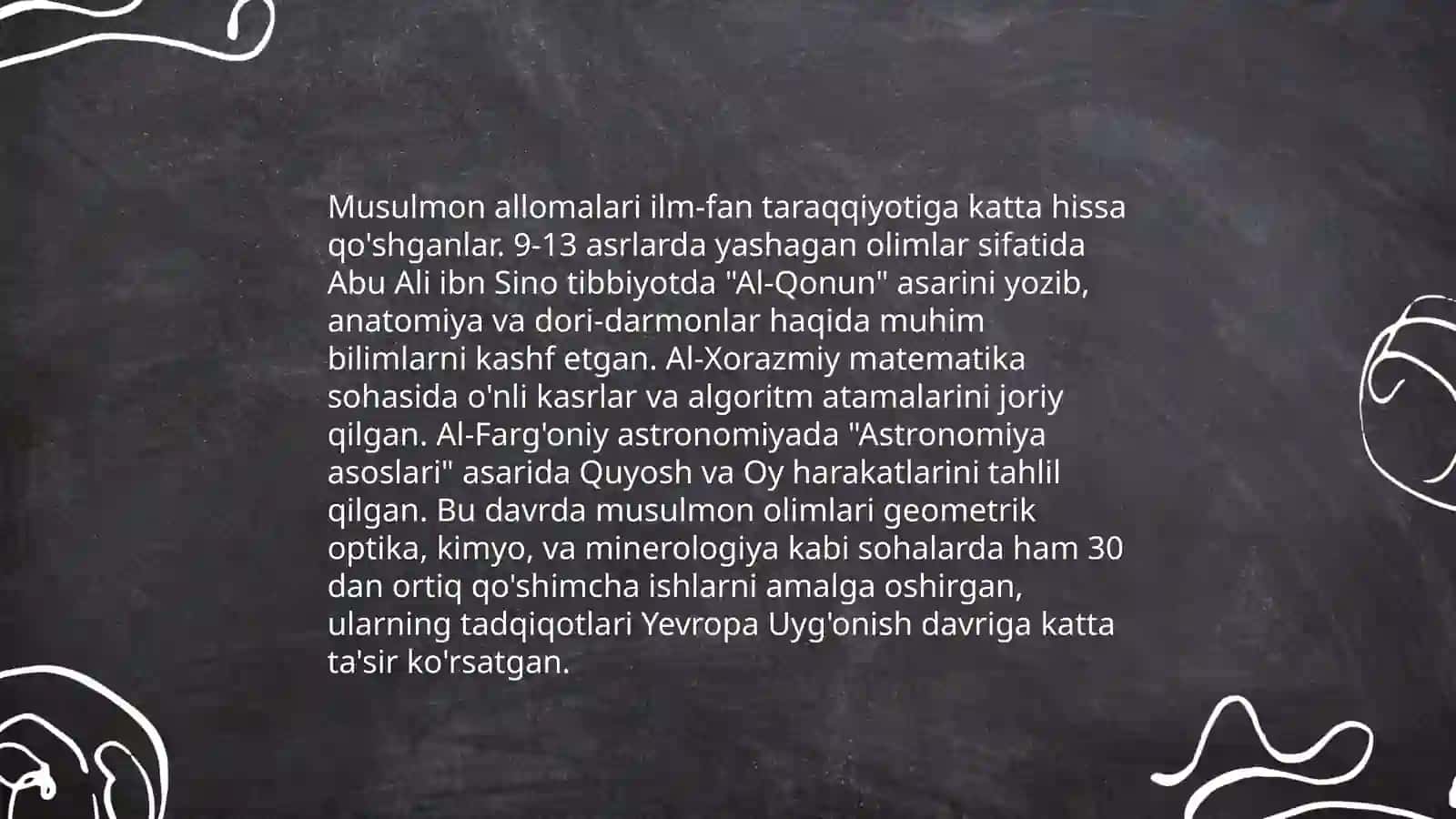 Olam va odam din va ilm asarida musulmon allomalarning jahon ilm fan rivojiga qoshgan xissasi 3