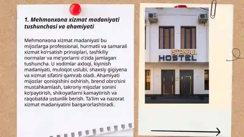 Mehmonxonada xizmat madaniyati va xodimlar bilan ishlashning o'ziga xos jihatlari 3
