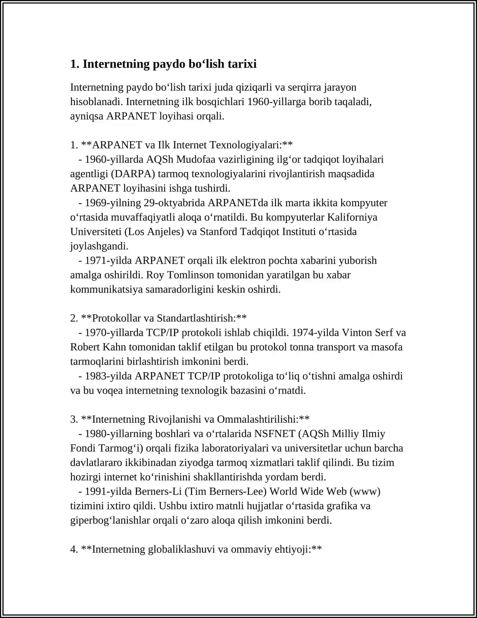 INTERNETNING PAYDO BO'LISHI,YUTUQ VA KAMCHILIKLARI 3