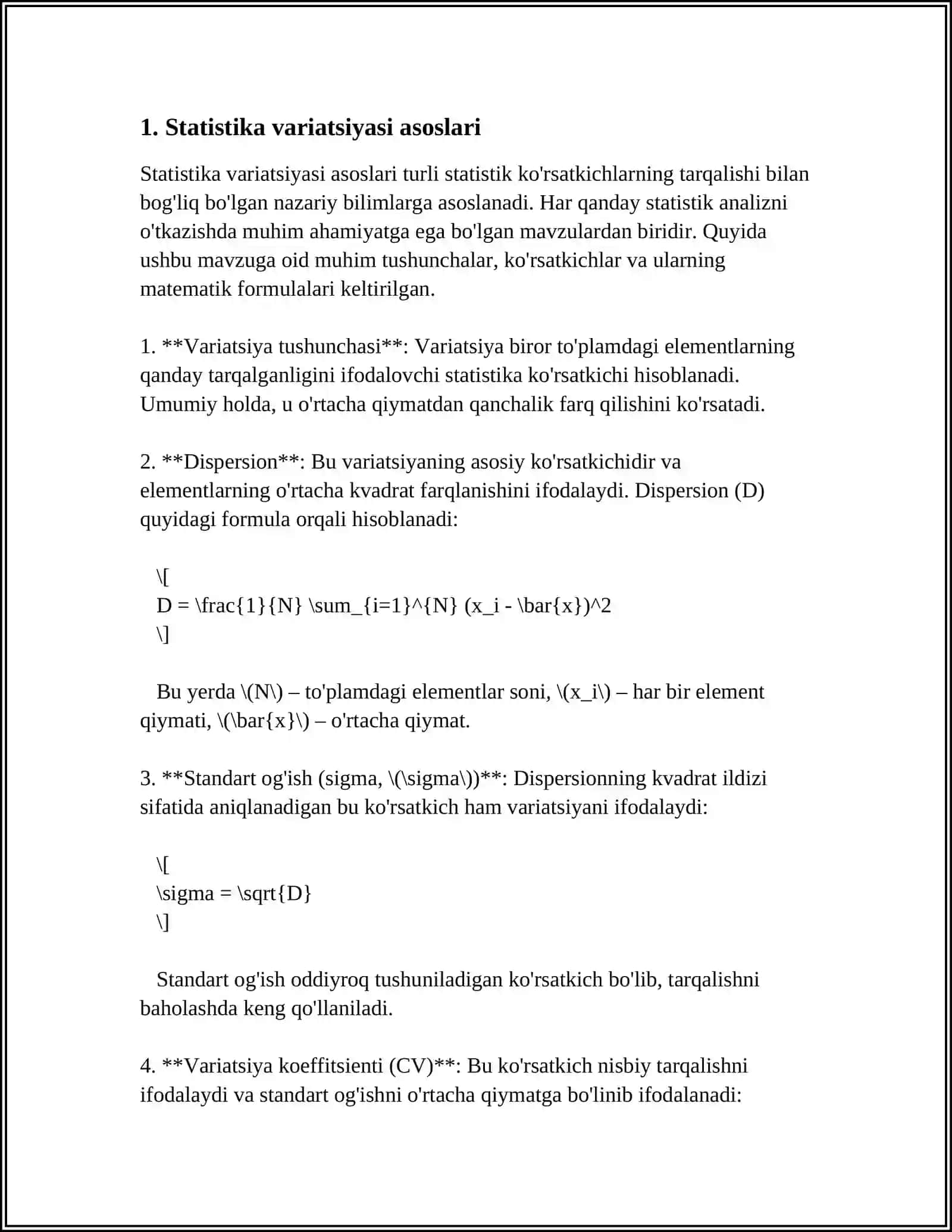 STATISTKA VARYATSANI BAHOLOSH USULARI VA DISPERSIYON TAHLIL ASOSLAR 3