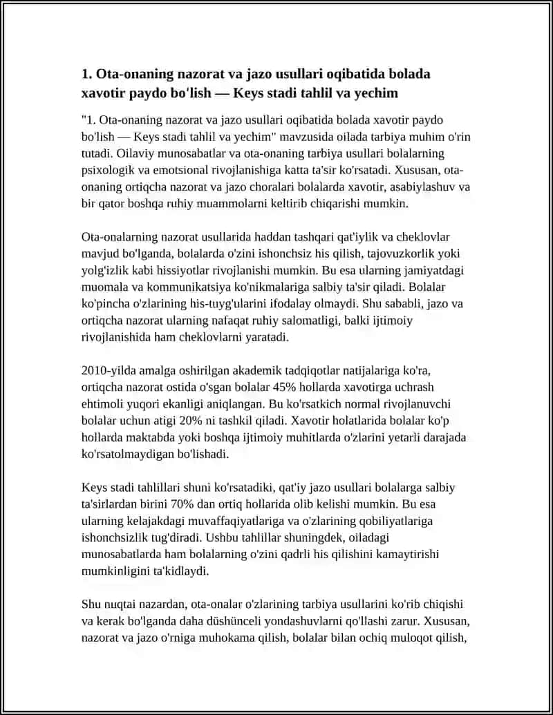 OILA TARBIYASI ASOSLARI MAVZUSIDA KEYS STADI TAHLIL VA YECHIM 3