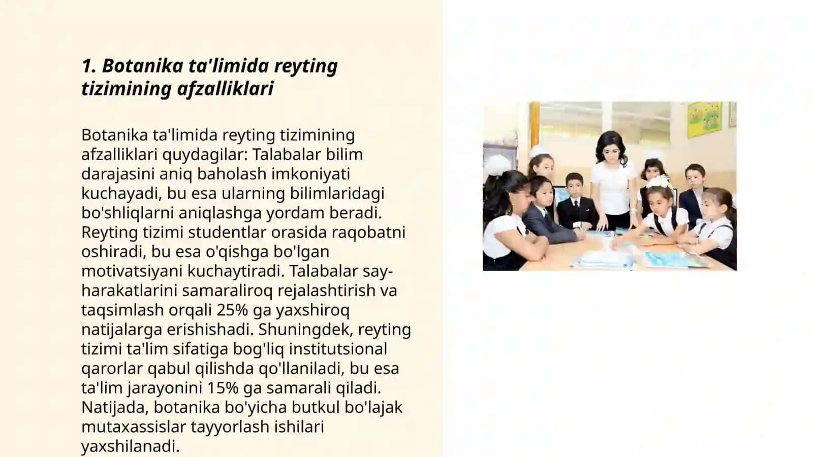 Botanika o‘qitishda o‘quvchilarning bilim, ko‘nikma va ilmiy tajribalarini kuzatish va baholashning reyting tizimini joriy etish 3