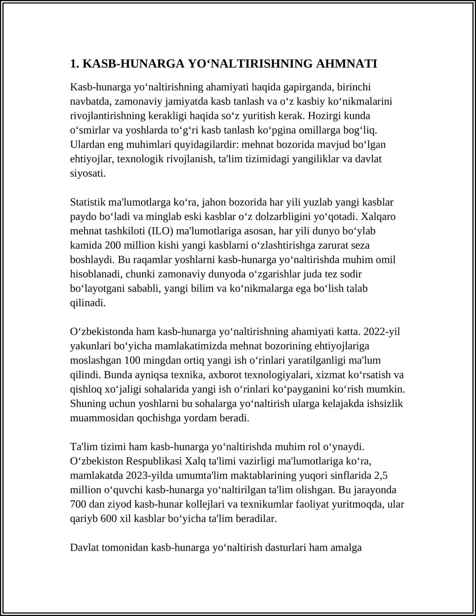KASB-HUNARGA YO`NALTIRISH BO‘YICHA TA’LIM MUASSASASI JAMOASINING FAOLIYATI 3
