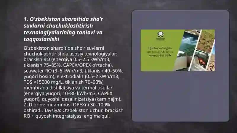 O'zbekiston sharoitida sho'r suvlarni chuchuklashtirish g´oyasini yaratish 3
