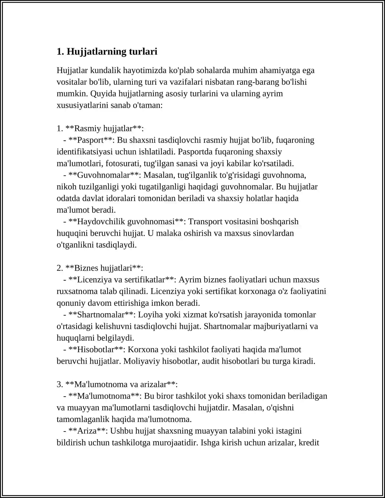 ISH HUJJATLARI VA ULARGA QO'YILADGAN ASOSIY TALABLAR 3