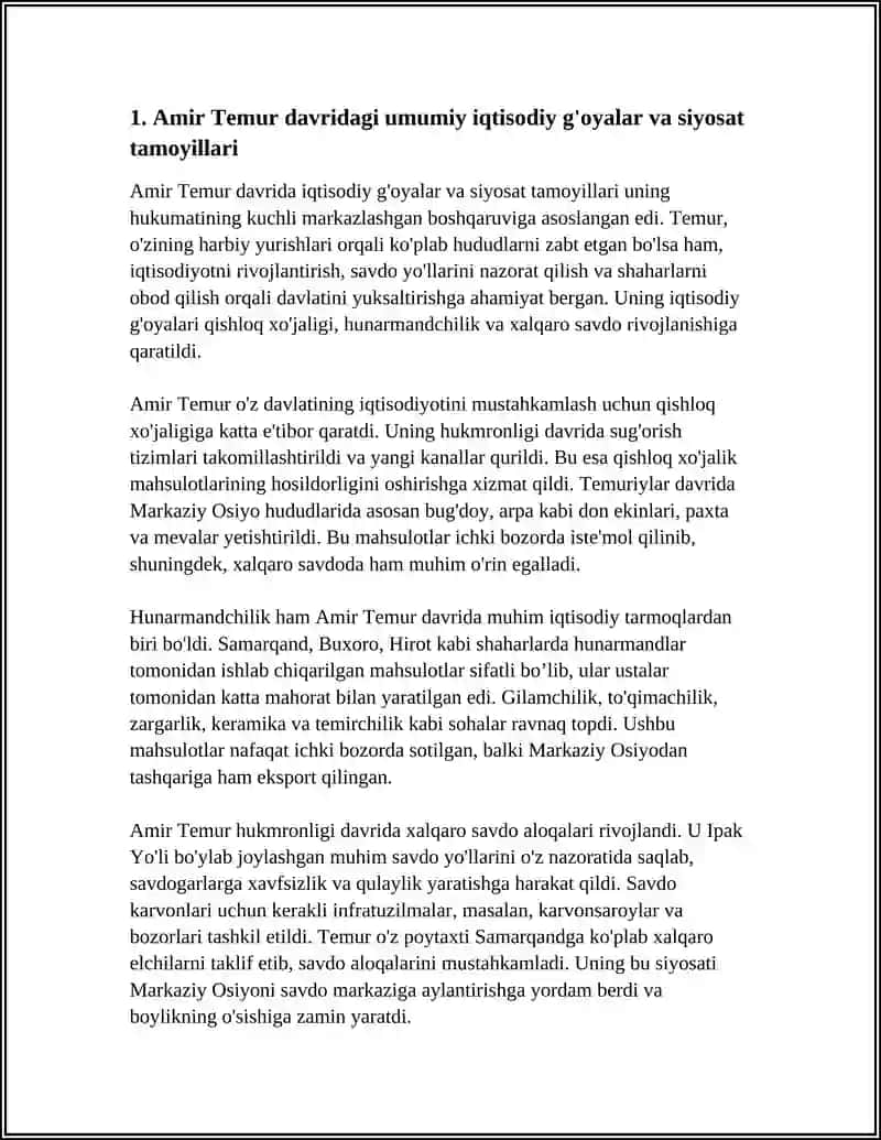 AMIR TEMUR VA TEMURIYLAR DAVRIDAGI IQTISODIY G'OYALAR VA IQTISODIY SIYOSAT 3