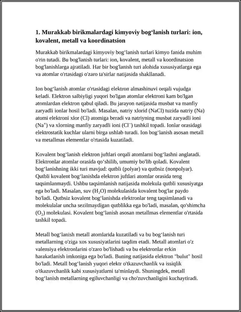 Murakkab birikmalardagi kimyoviy bog'lanish turIari 3