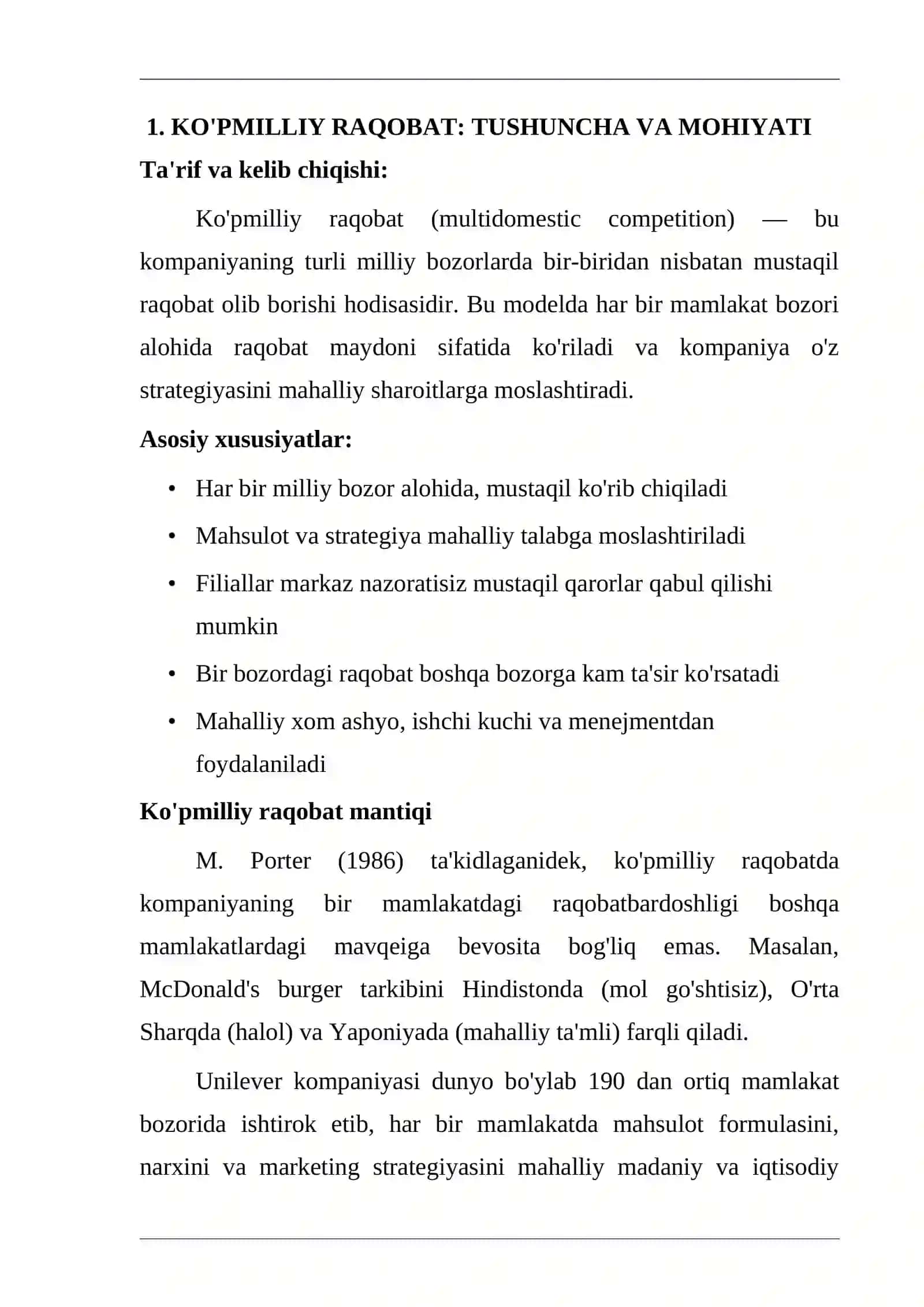 Ko'pmilliy raqobat global raqobatdan nimasi bilan farq qiladi? 3