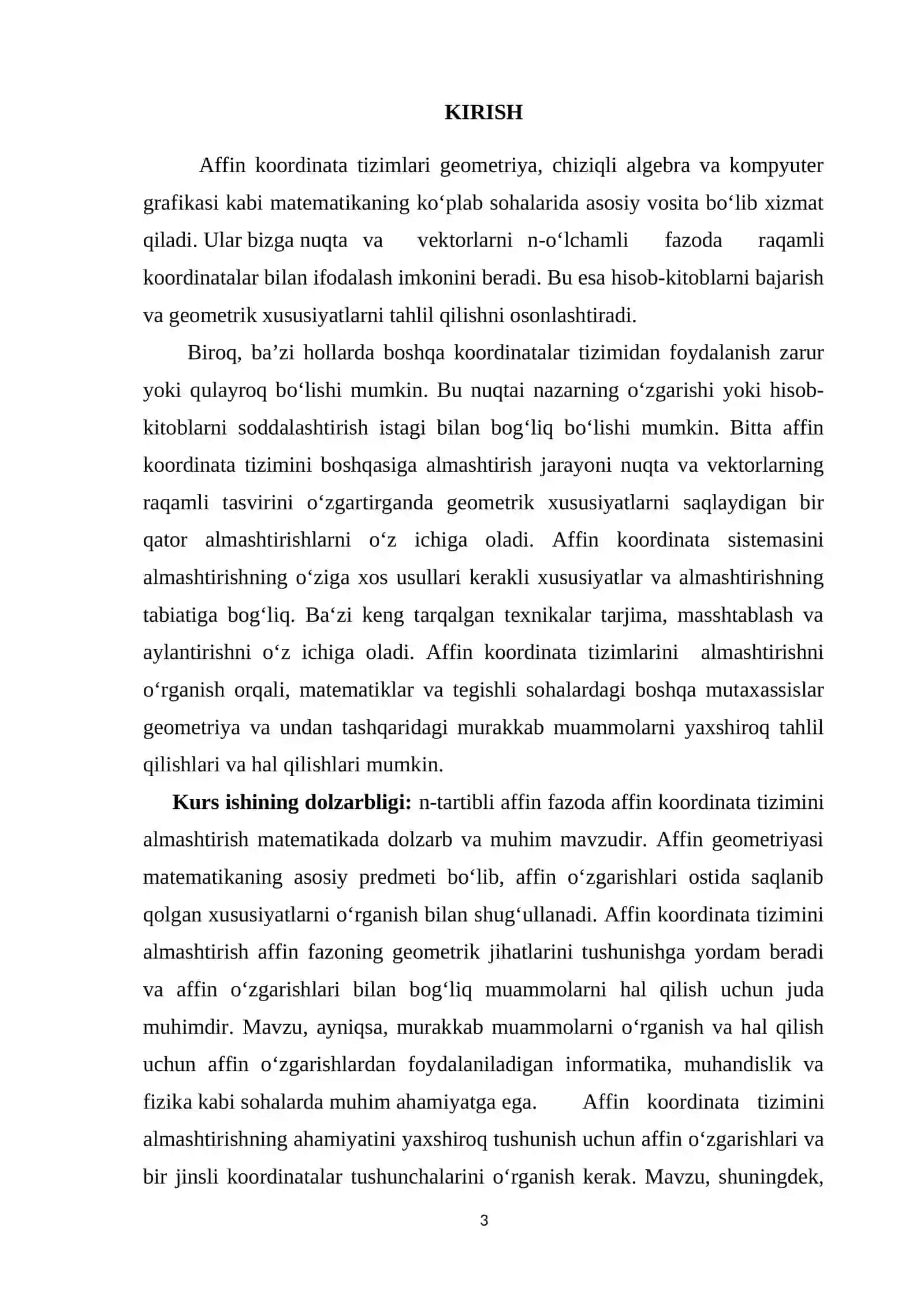 n-o‘lchovli affin fazoda affin koordinatalar sistemasini almashtirishlar 3
