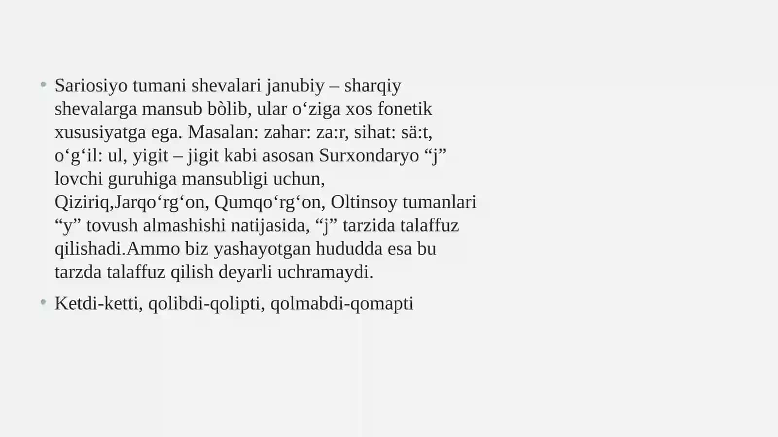 Surxondaryo viloyati Sariosiyo tumani Birlik qishlogʻining shevasi 3