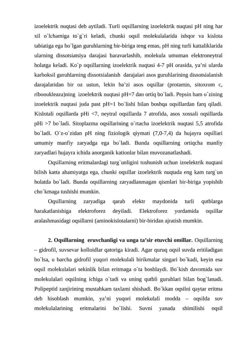 Oqsillarning fizik-kimyoviy xossalari 3