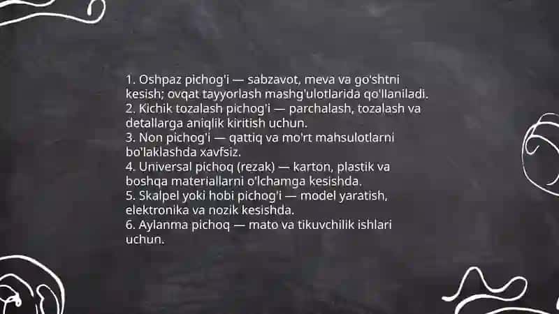 Texnalogiya darslarida pichoqdan foydalanish qoidalari 3