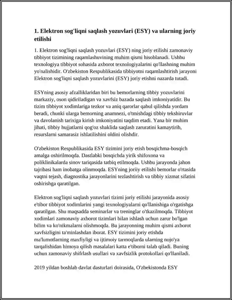 Elektron sog'liqni saqlash yozuvlari (ESY) ning joriy etilishi 3