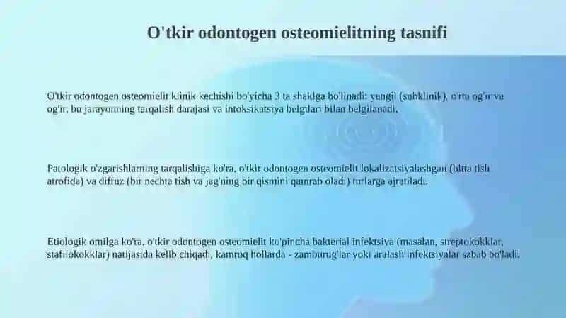 Oʻtkir odontogen osteomiyelit tasnifi 3