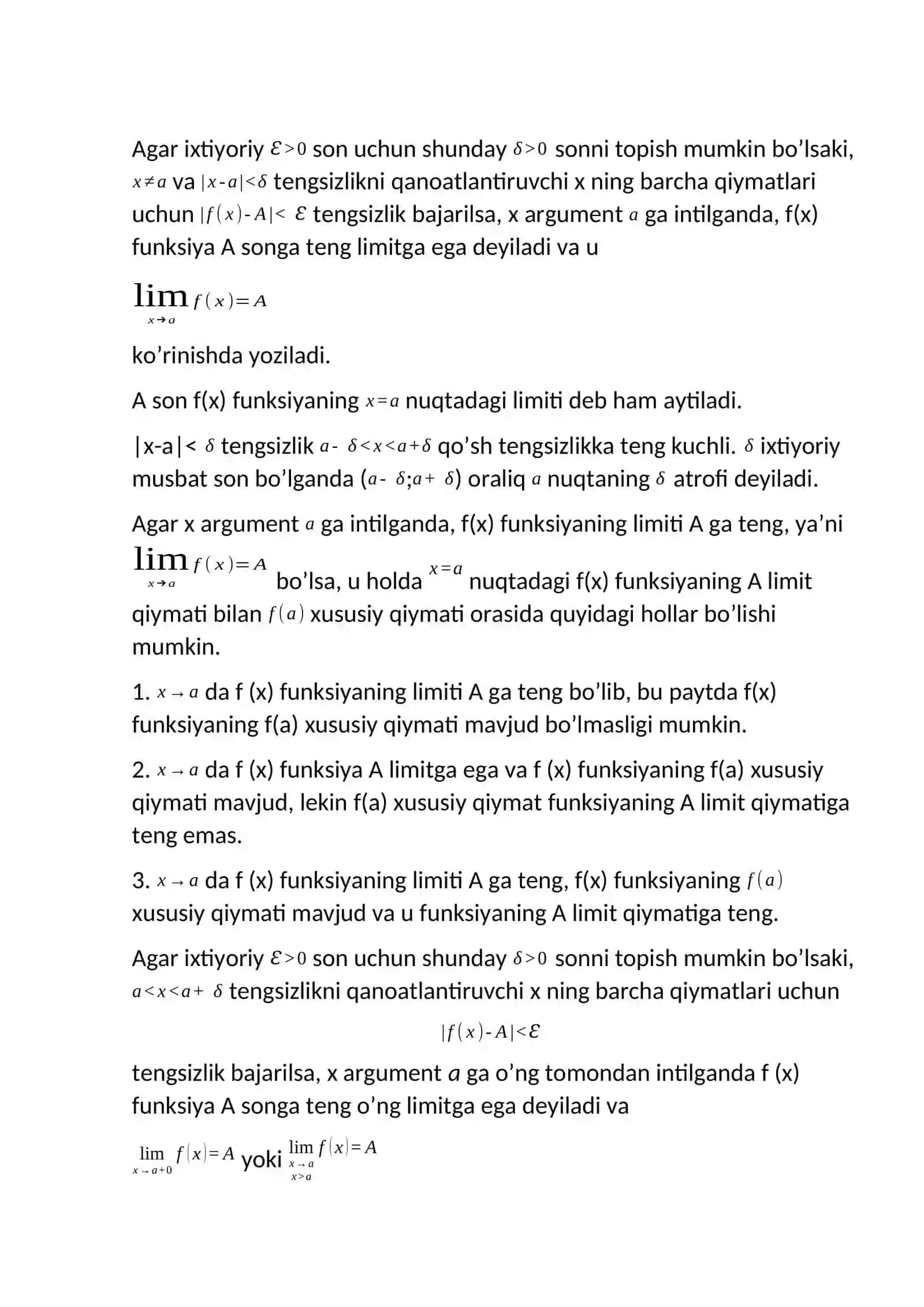 Matematik analiz. Funktsiyaning limiti 3