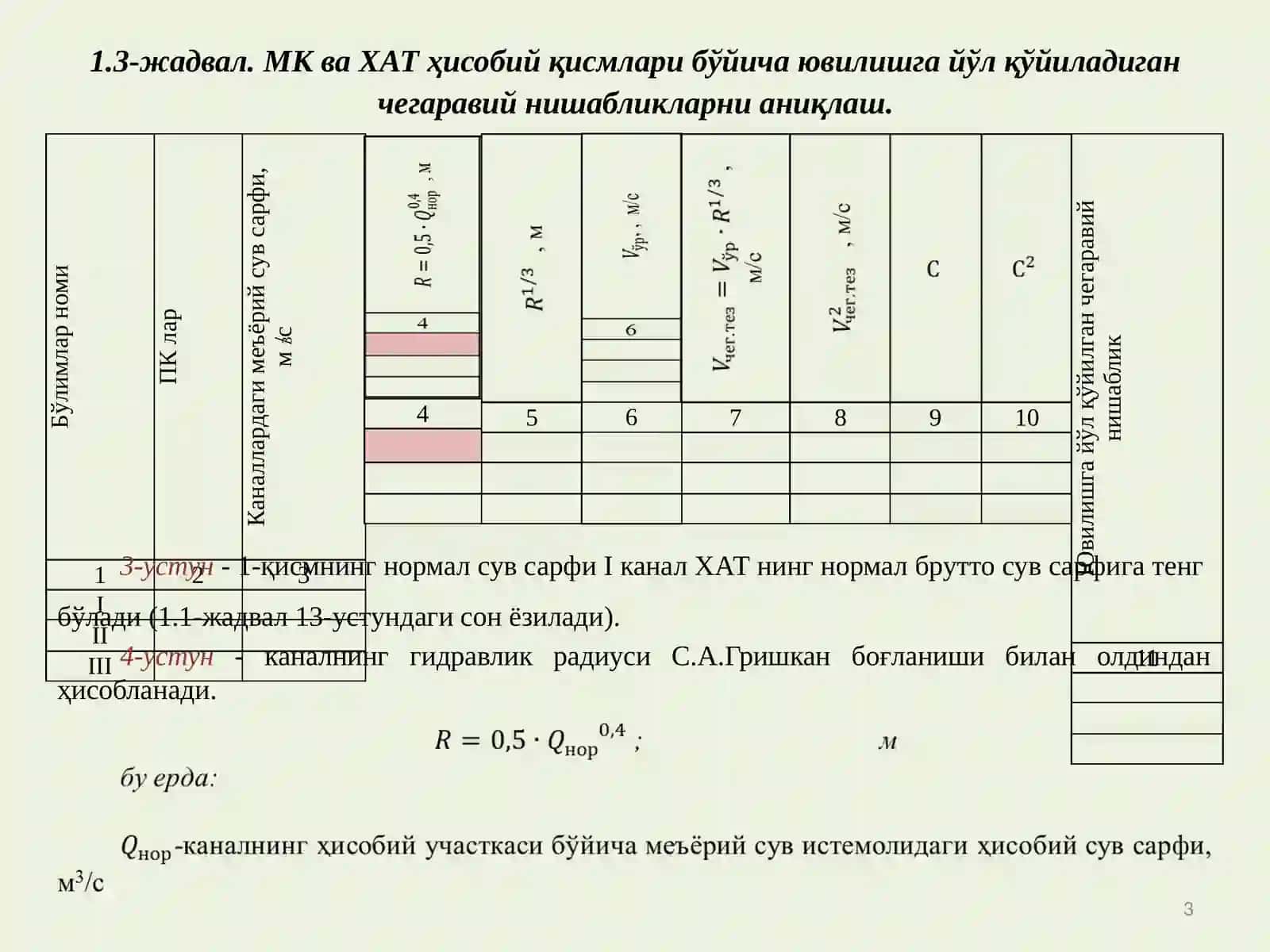 БОШ КАНАЛНИНГ ИШЧИ ҚИСМИНИ ЛОЙИҲАЛАШ 3