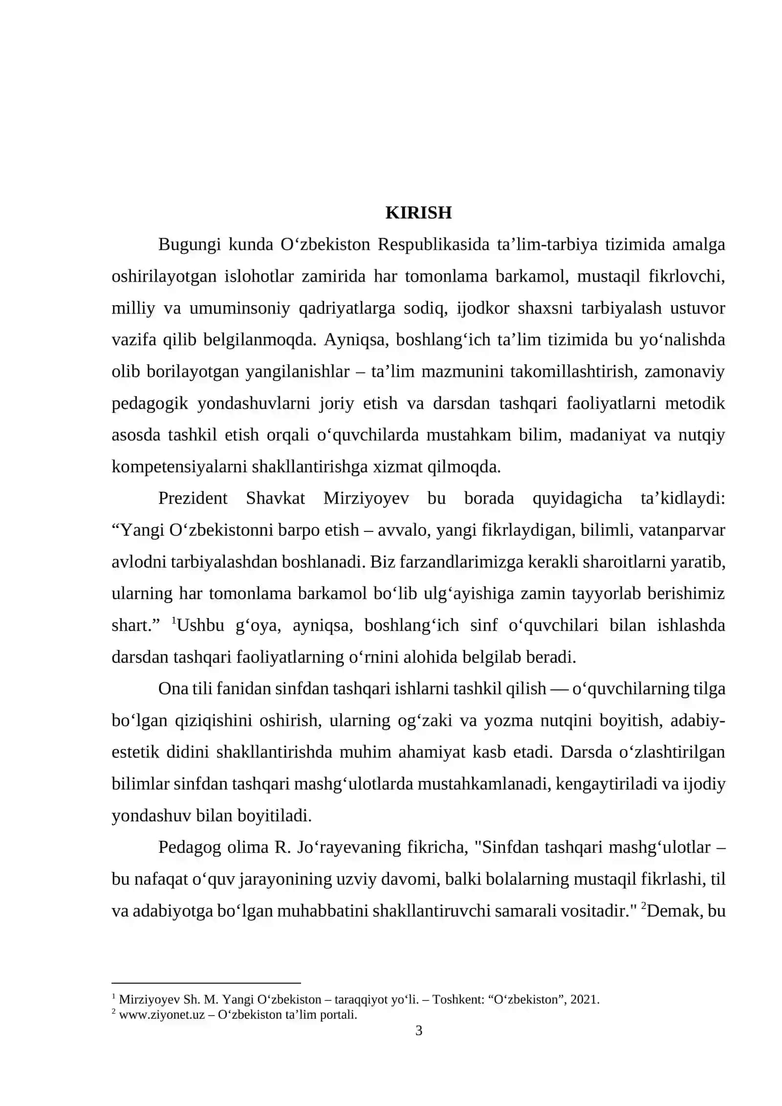 3-sinfda Ona tilidan sinfdan tashqari ishlarni tashkil qilish 3